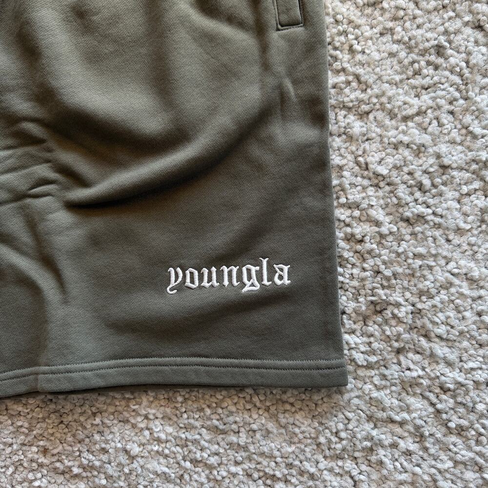 Men's YoungLA 112 CottonGymShorts, XL, NWT, OliveWash - Picture 7 of 8